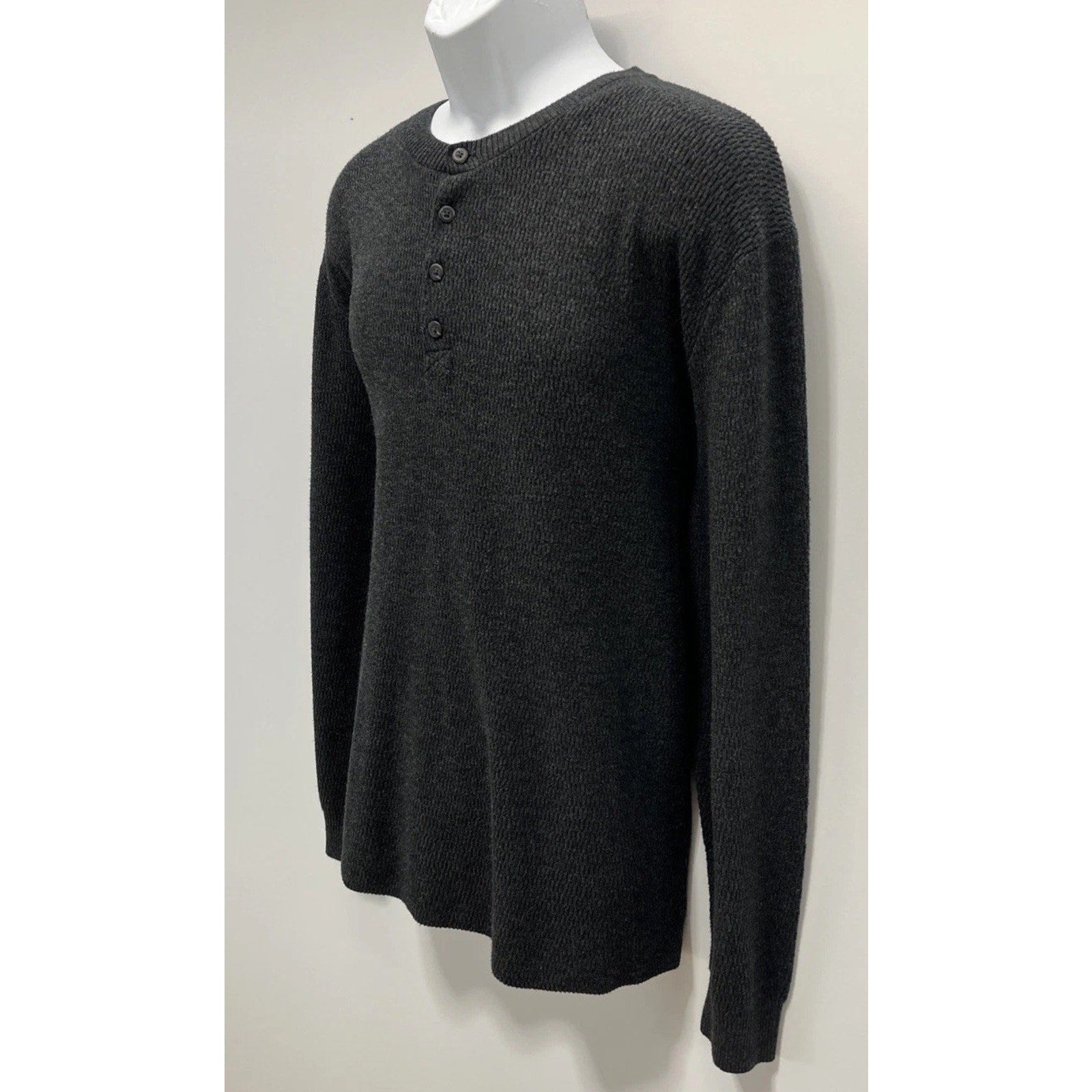 Hawker Rye Henley Sweater Men Size 2XL Charcoal Knit Cotton Long Sleeve Pullover