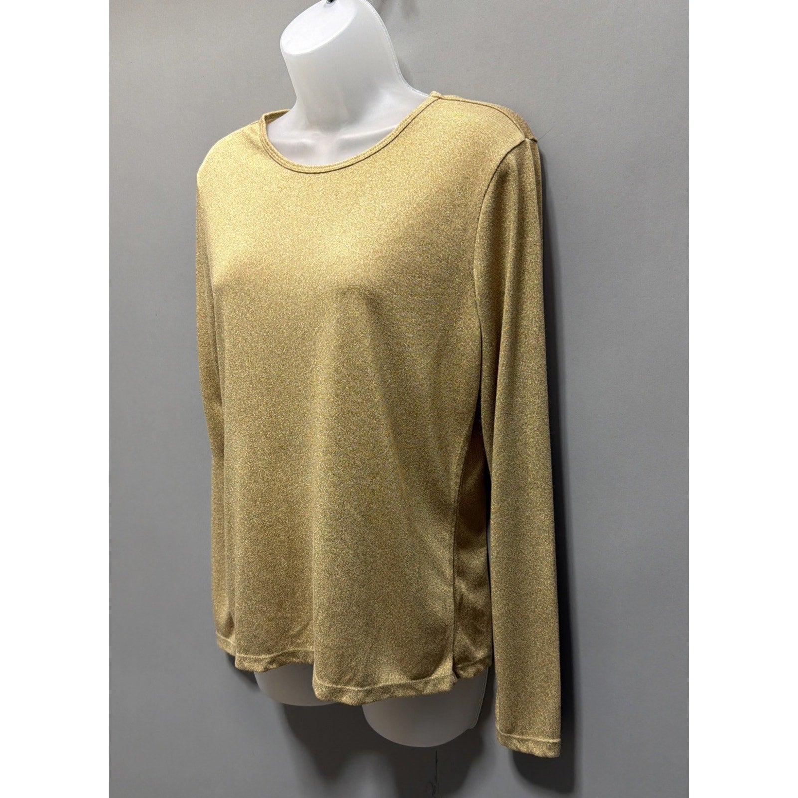 Lauren Ralph Lauren Metallic Gold Ribbed CREW NECK Sweater Top Size L