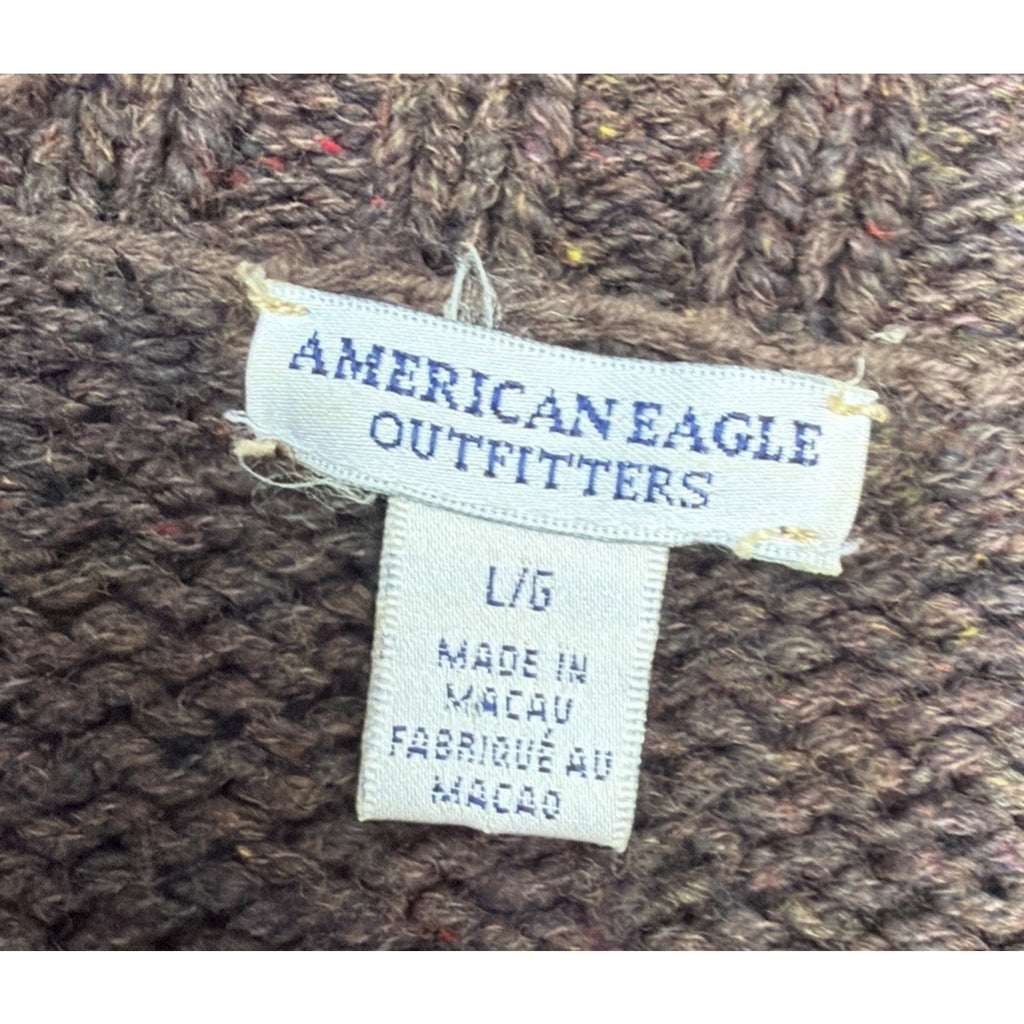 Vintage Y2K American Eagle Sweater Women L Brown Cardigan Cropped