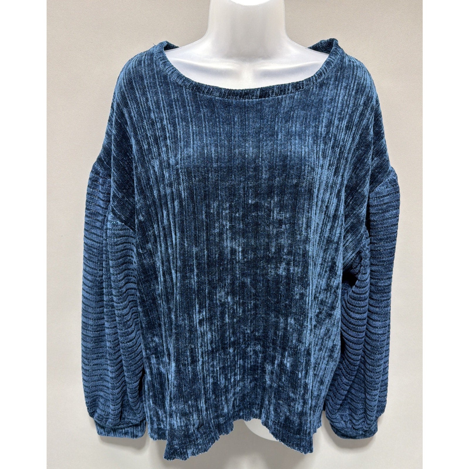 Umgee USA L Blue Velour Long Sleeve Tunic Blouse Babydoll Boho Fairy Romantic