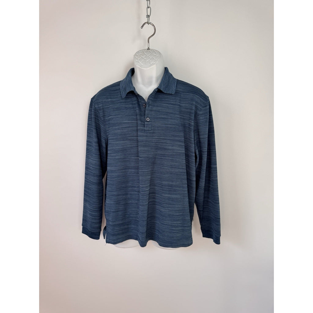 Saddlebred Comfort Performance Mens Polo Golf Shirt Long Sleeve Large Blue