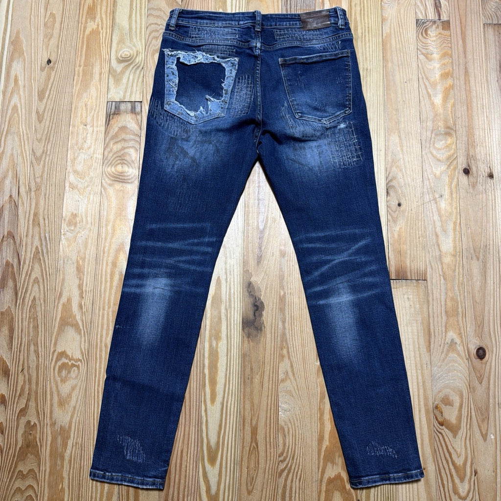 Valabasas Jeans Mens 34 Blue Skinny Denim Distressed Button Fly Stretch