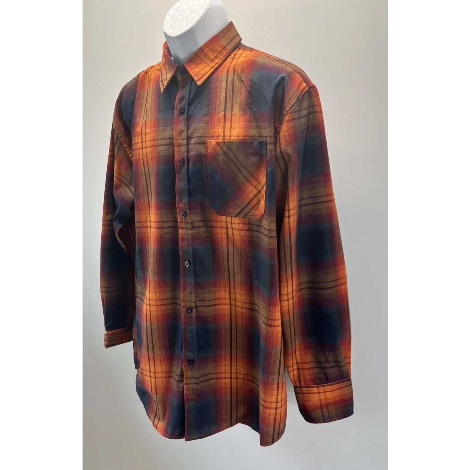 MEN'S BLAC LACQUER XXL PLAID LONG SLEEVE BUTTON FRONT CASUAL SHIRT