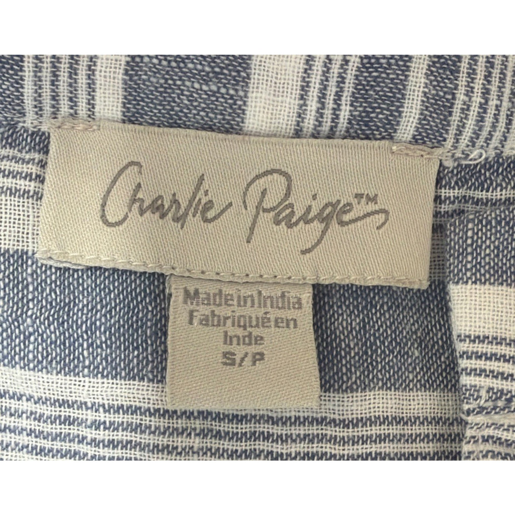 Women's S Charlie Paige 100% cotton Tunic Top blue 3/4 Sleeve Boho