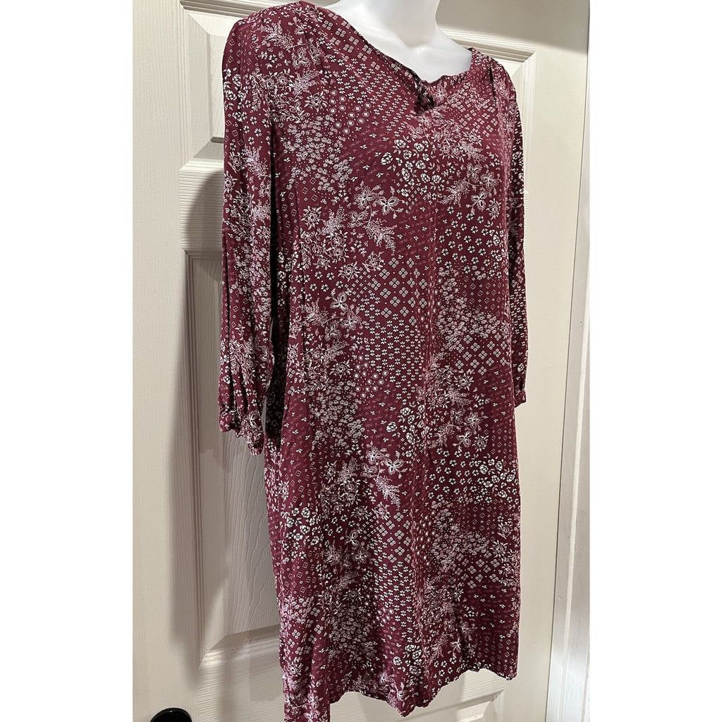 Old Navy Burgundy 3/4 Sleeve Floral Sheath Midi Dress Women's Size Medium