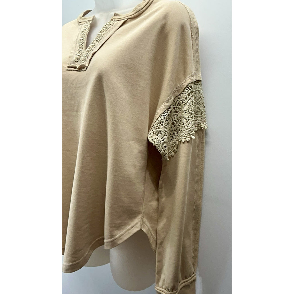 La Miel 100% Cotton Crochet Breezy Long Sleeve V-Neck Blouse Size Small (New) .