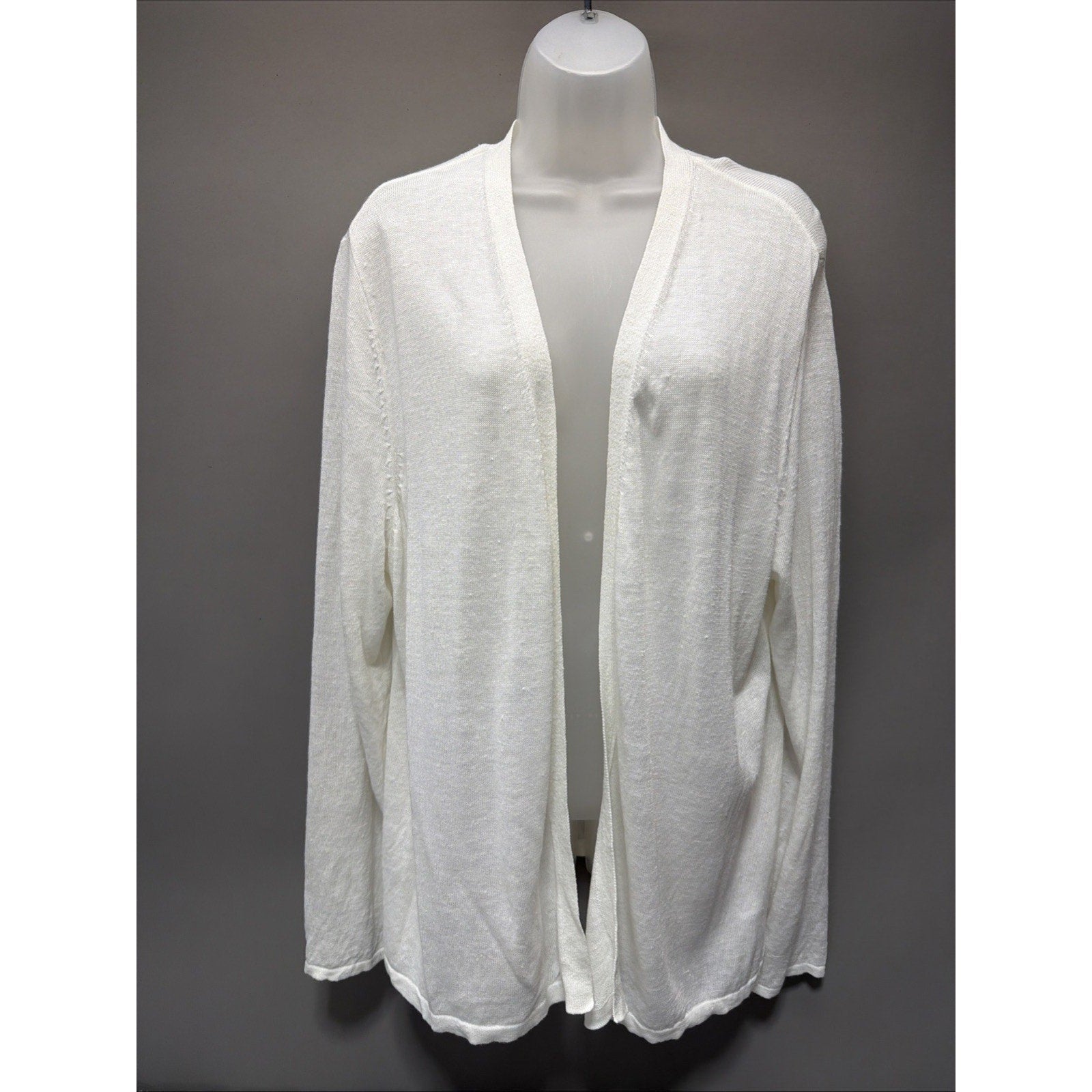J. Jill Linen Women's White Open Front Knit Cardigan Size 2X Minimalist Casual