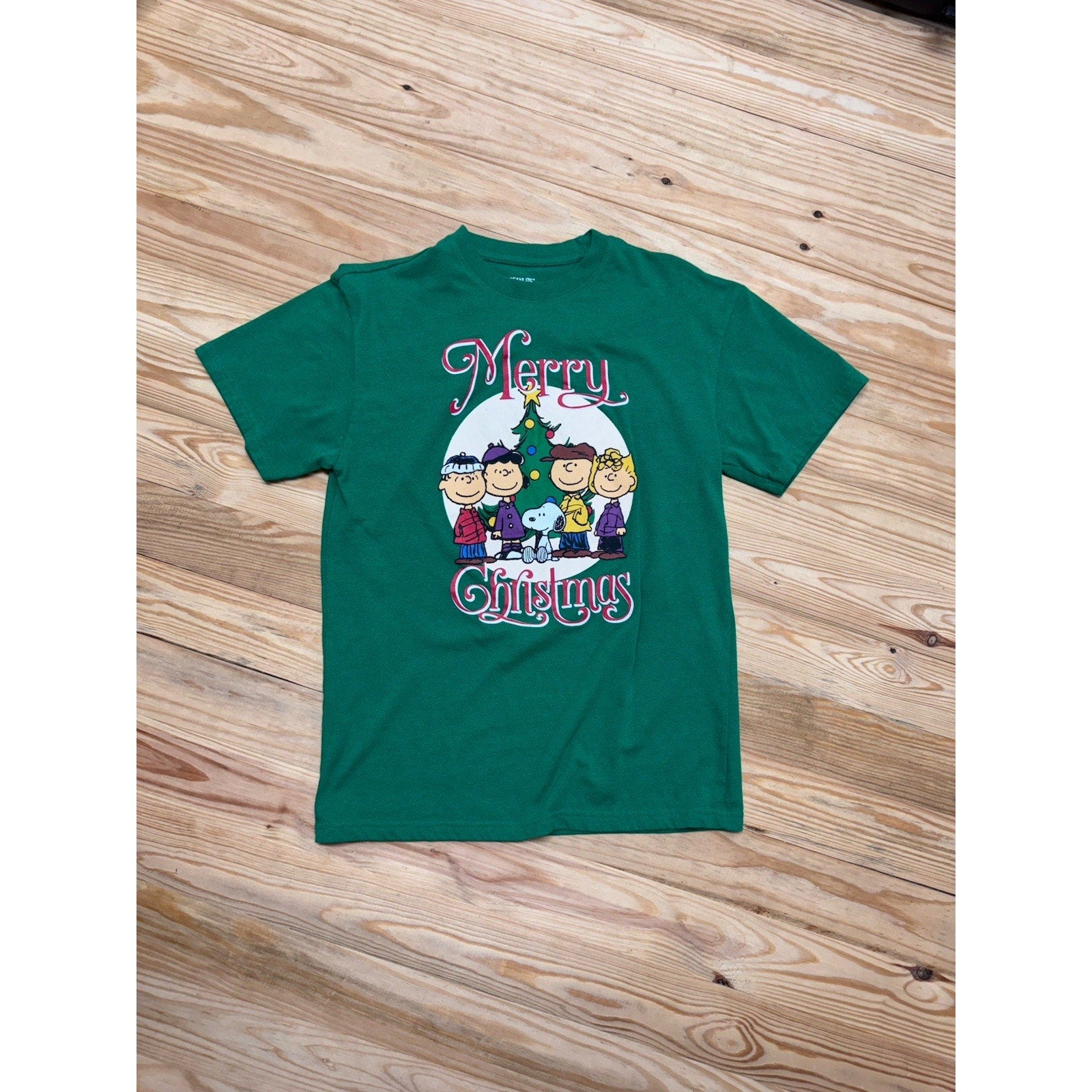 Peanuts Charlie Brown Adults Medium Green Shirt Merry Christmas Holiday Shirt