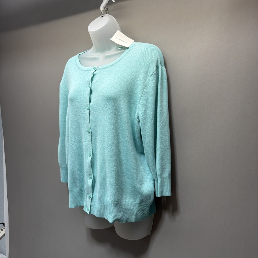 Croft & Barrow Blue Knit Button-Up 3/4 Sleeve Cardigan Sweater Cotton PXL NWT
