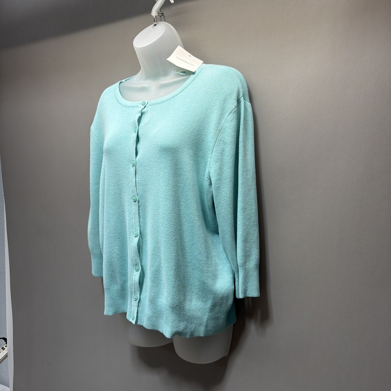 Croft & Barrow Blue Knit Button-Up 3/4 Sleeve Cardigan Sweater Cotton PXL NWT
