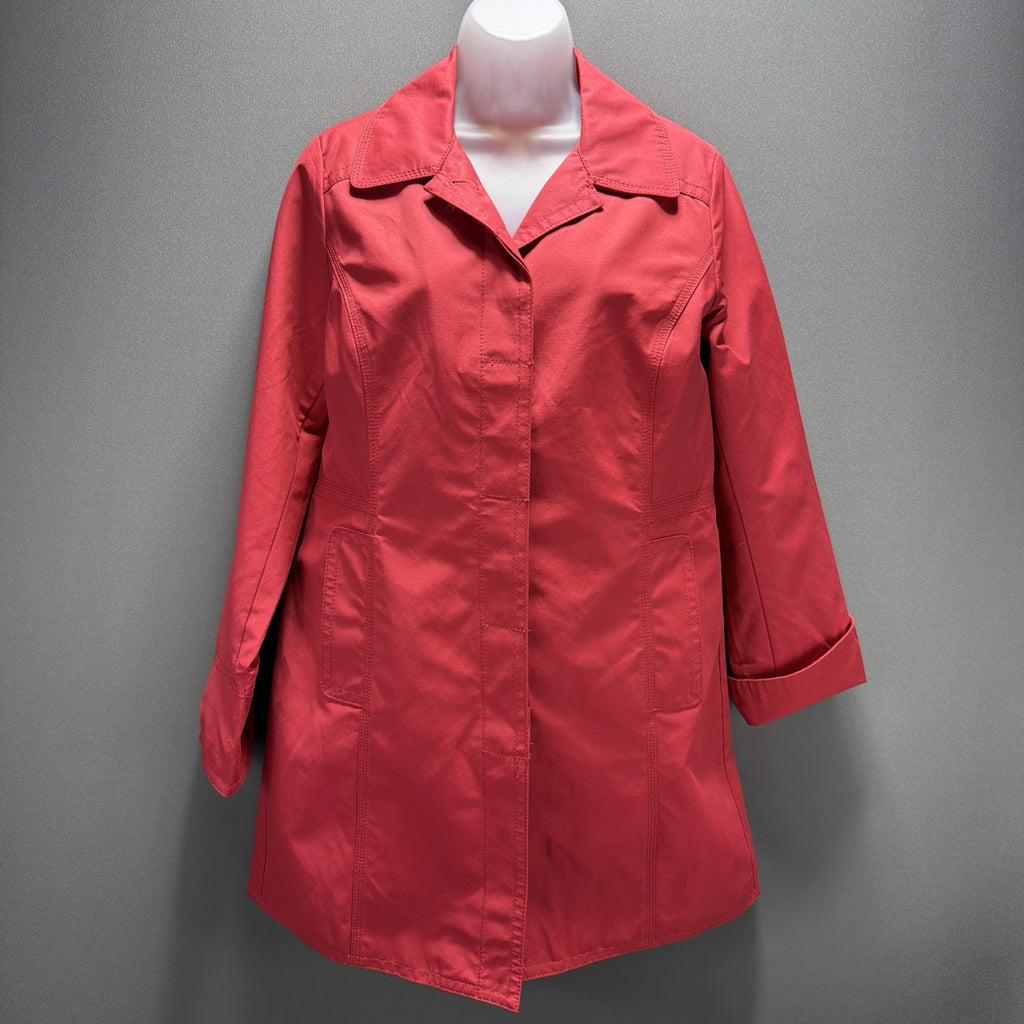 Eddie Bauer S Coral Pink Cotton Nylon Button Trench Midi Rain Coat Jacket