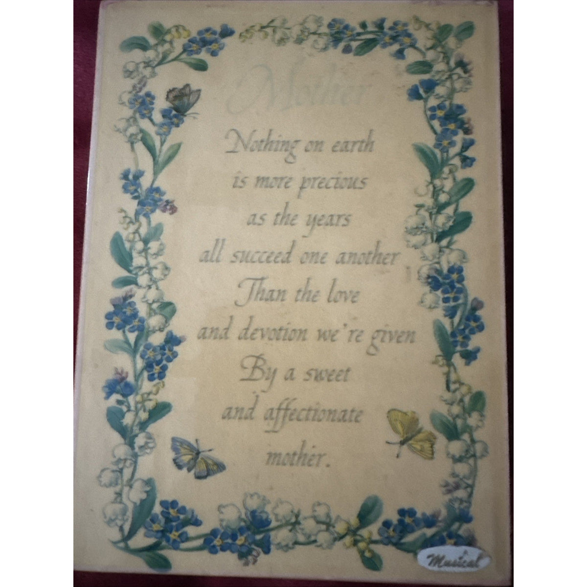 1991 Summit Wood Music Box Mothers Poem Swiss Movement Plays Lara's Theme