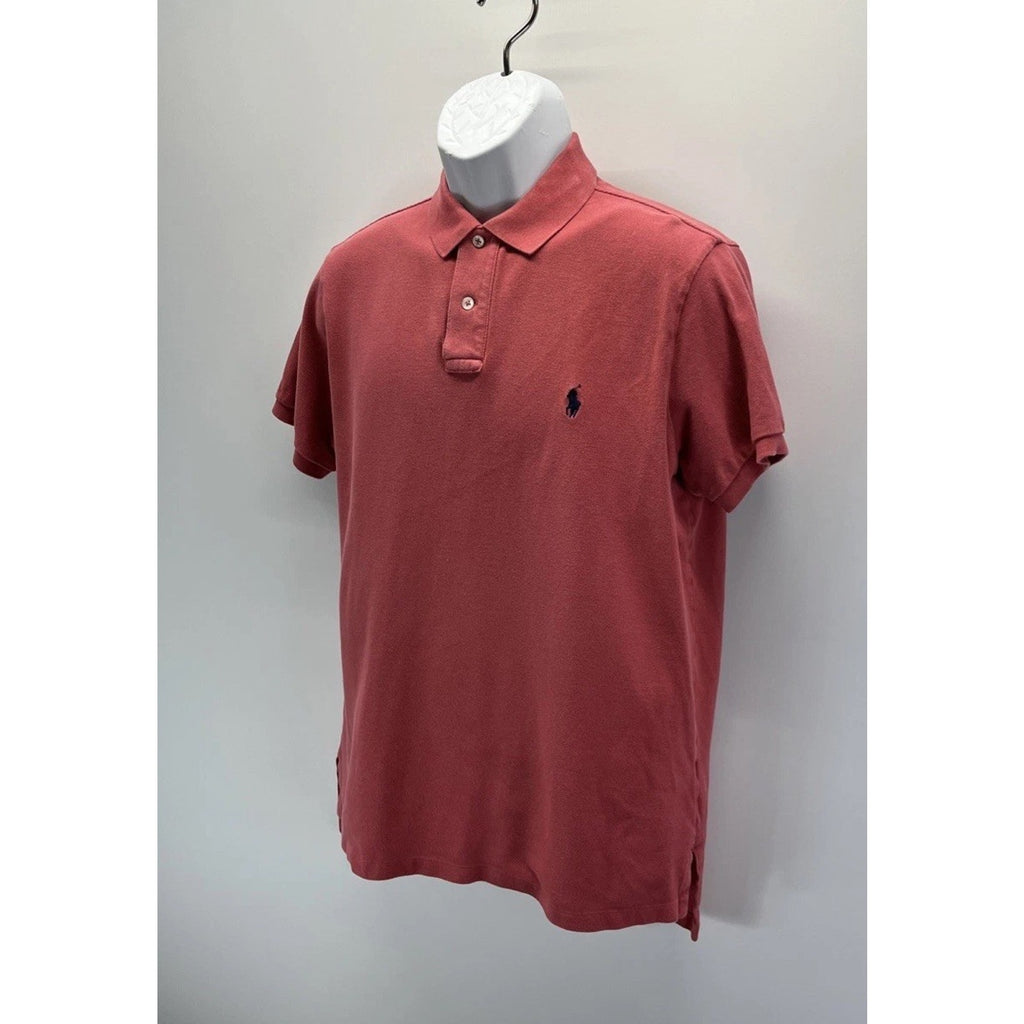 Polo Ralph Lauren Custom Fit Polo Shirt Men's L Salmon Pink Blue Pony Cotton