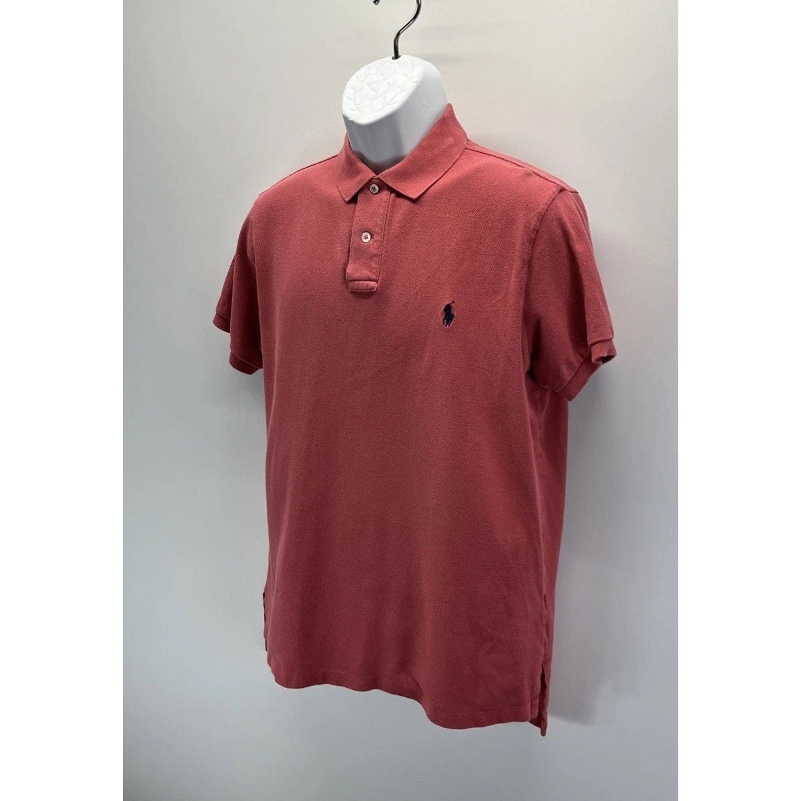 Polo Ralph Lauren Custom Fit Polo Shirt Men's L Salmon Pink Blue Pony Cotton