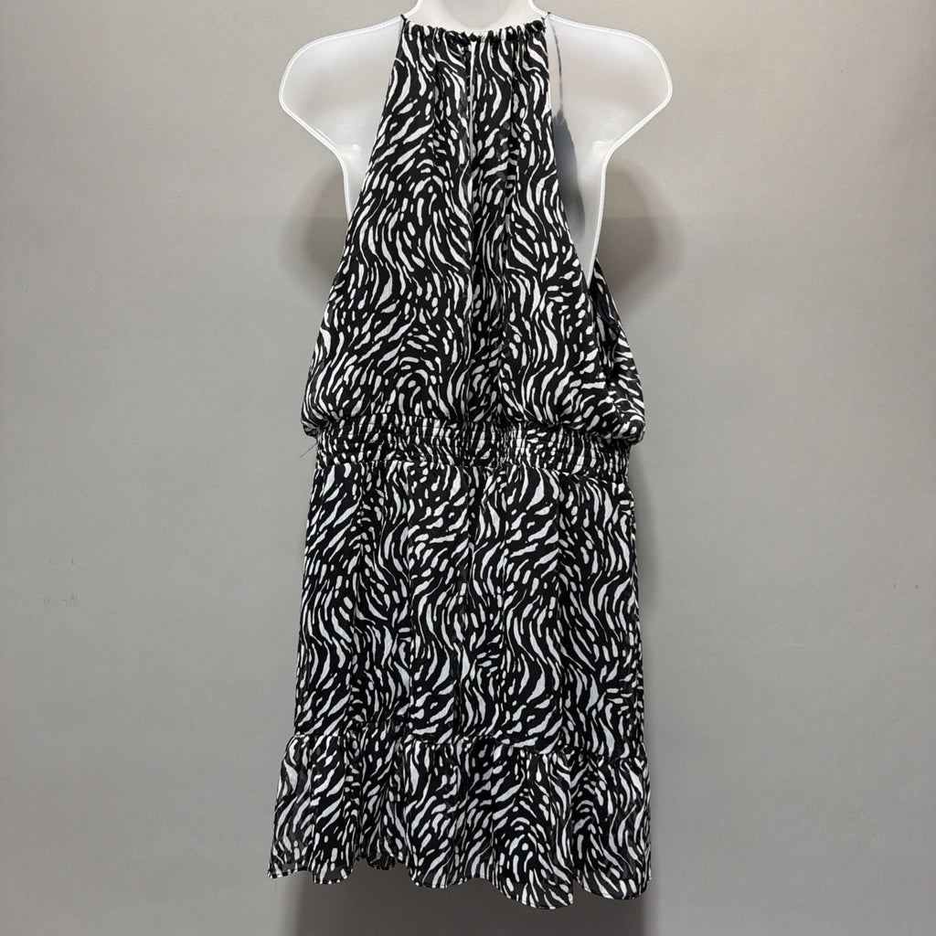 NWT Nine West Women’s XXL Black White Zebra Print Sleeveless Ruffle Hem Dress