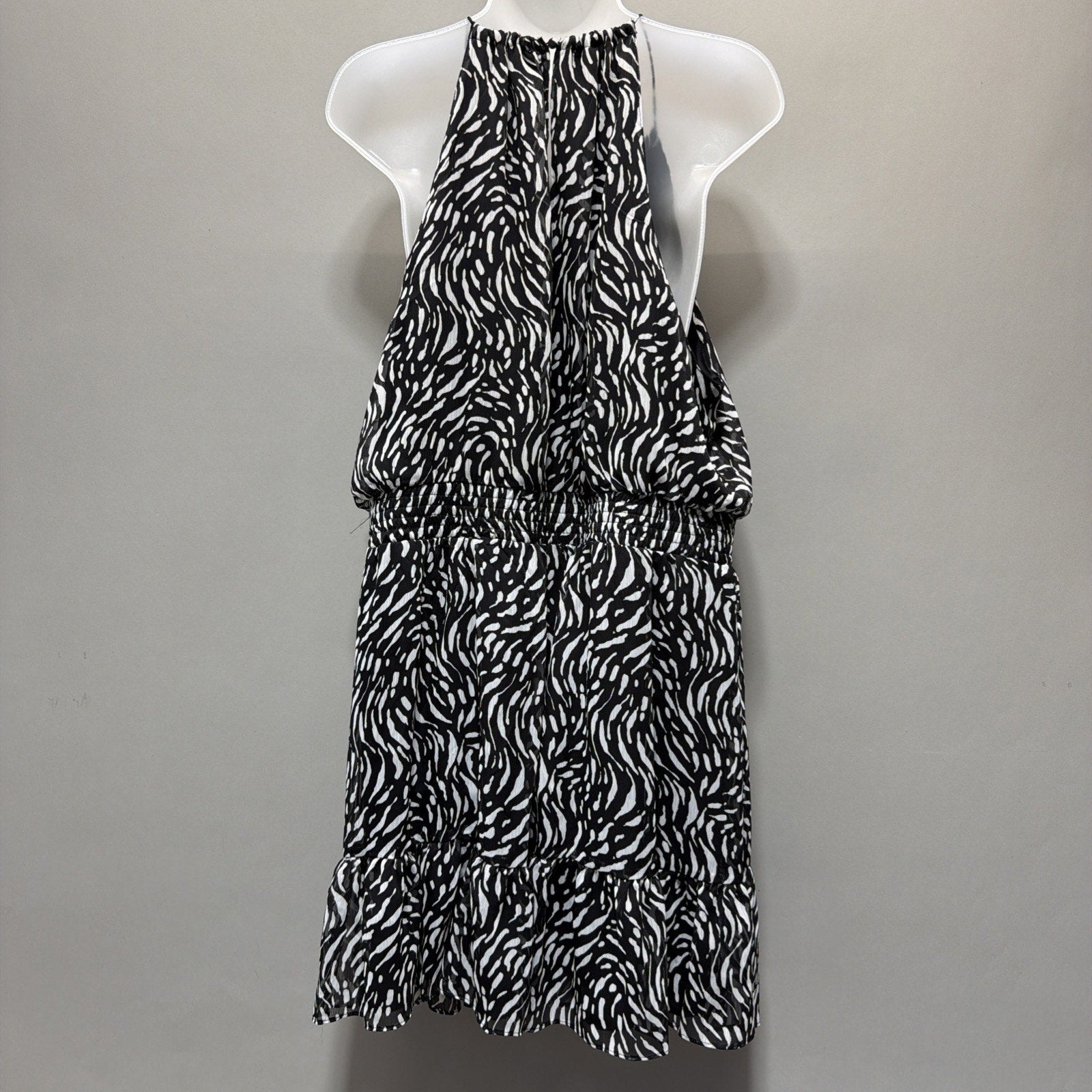 NWT Nine West Women’s XXL Black White Zebra Print Sleeveless Ruffle Hem Dress