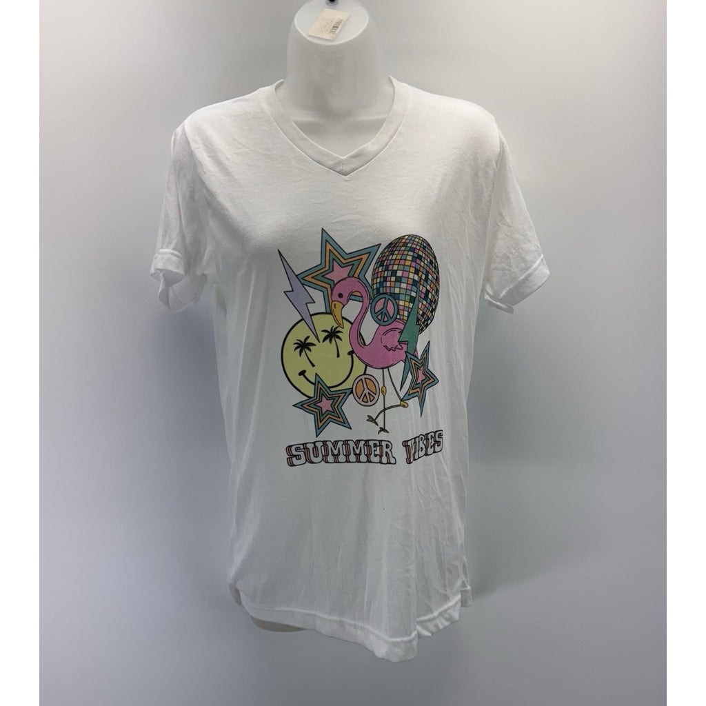 Modern Groove Summer Vibes T-Shirt Flamingo Beach Vacation Tee Women’s Small NWT