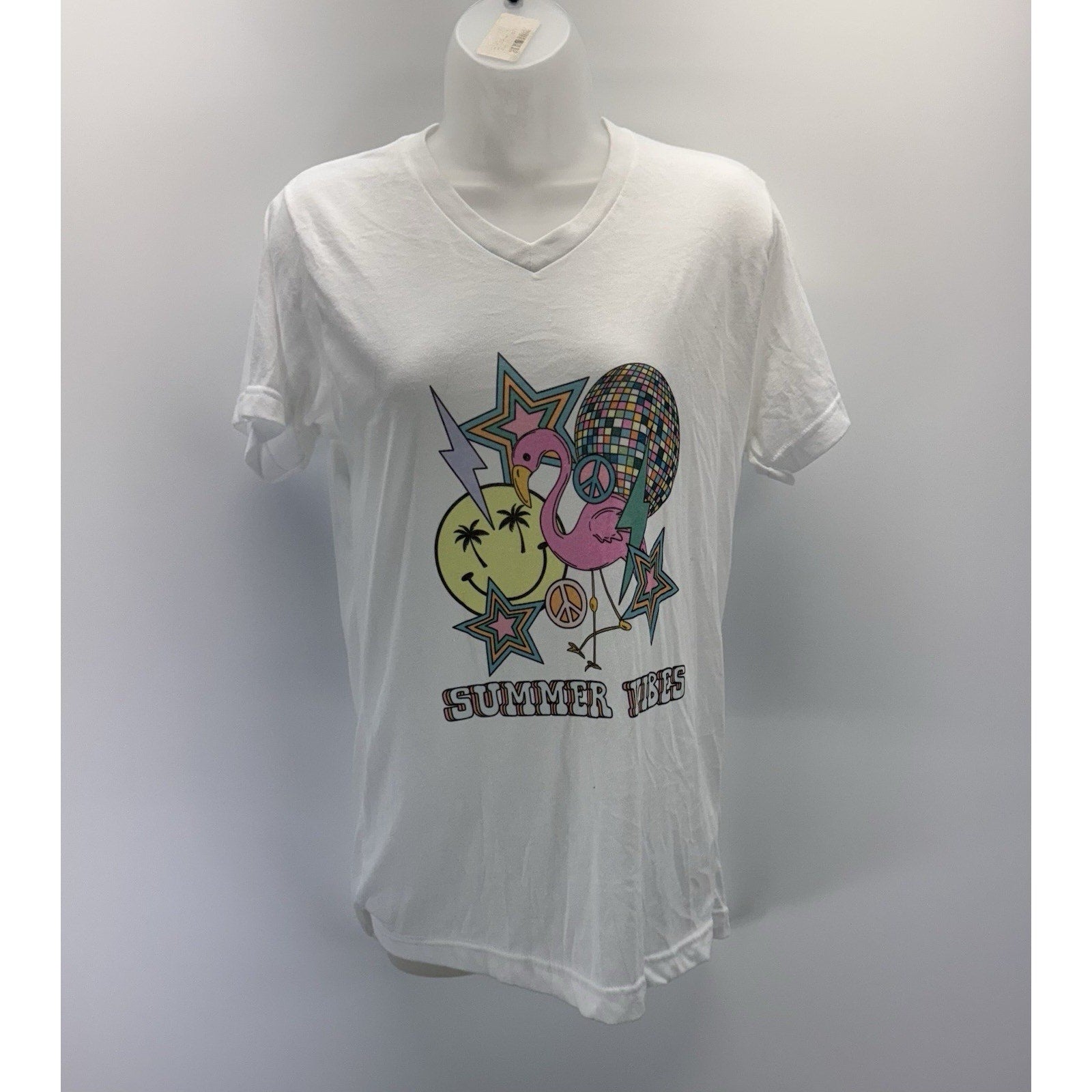 Modern Groove Summer Vibes T-Shirt Flamingo Beach Vacation Tee Women’s Small NWT