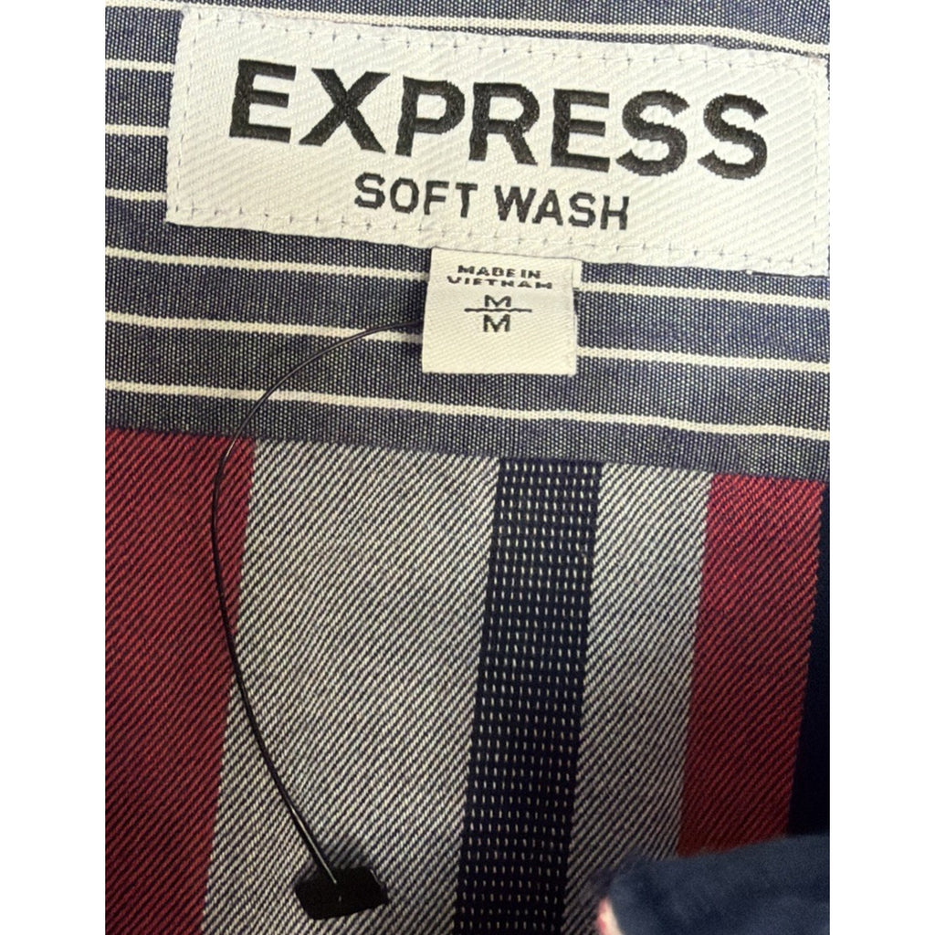 Express Soft Wash Shirt Men's M Pink Blue Plaid Collared Long Sleeve Button Down