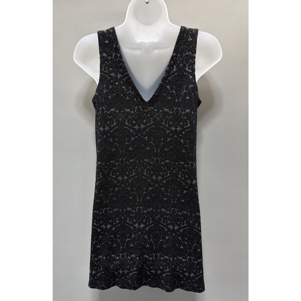 Ann Taylor LOFT XSP Women Knit Mini Dress Black Silver Metallic