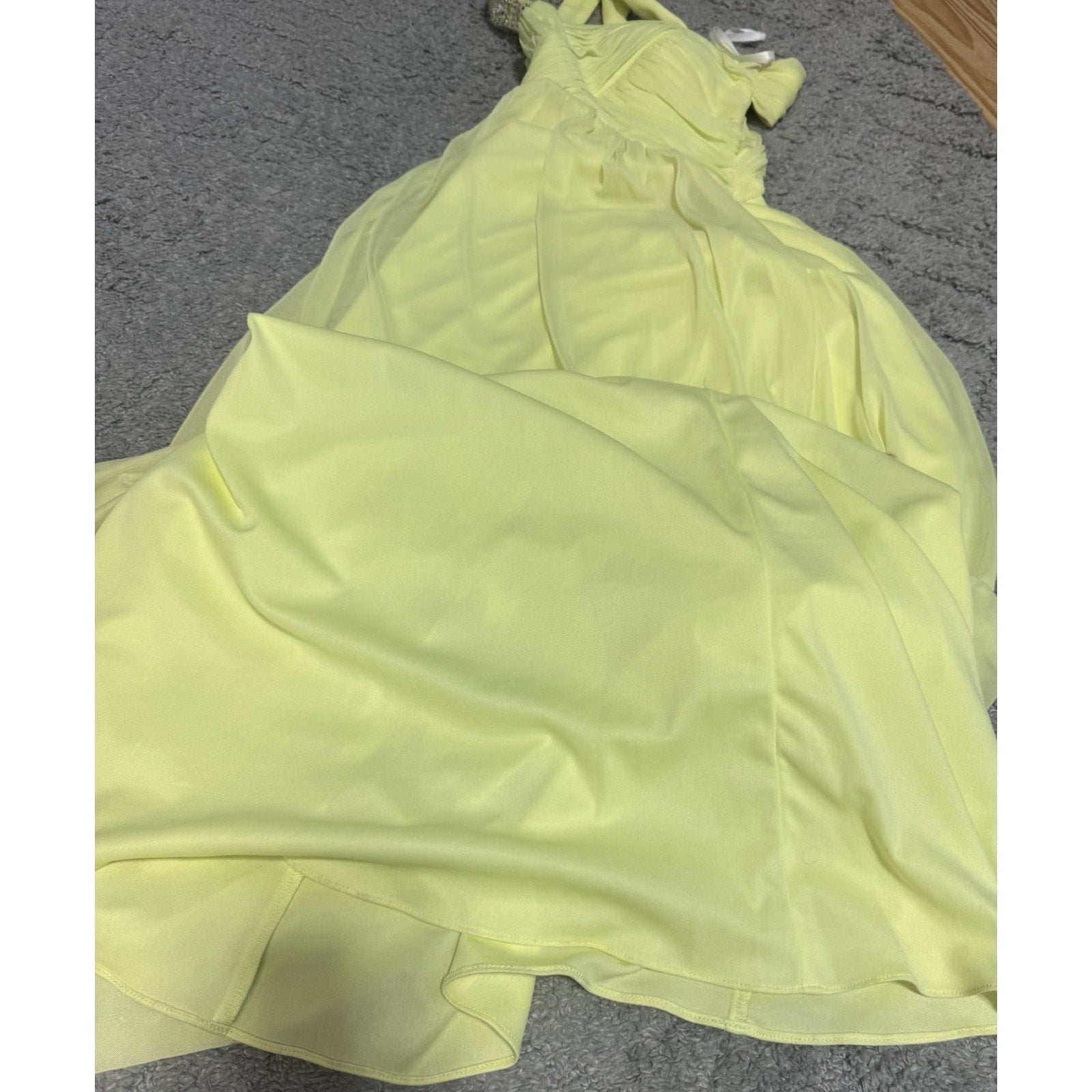 Vintage Triangle Neon Yellow Beaded Maxi Dress Womens Size M Backless Formal