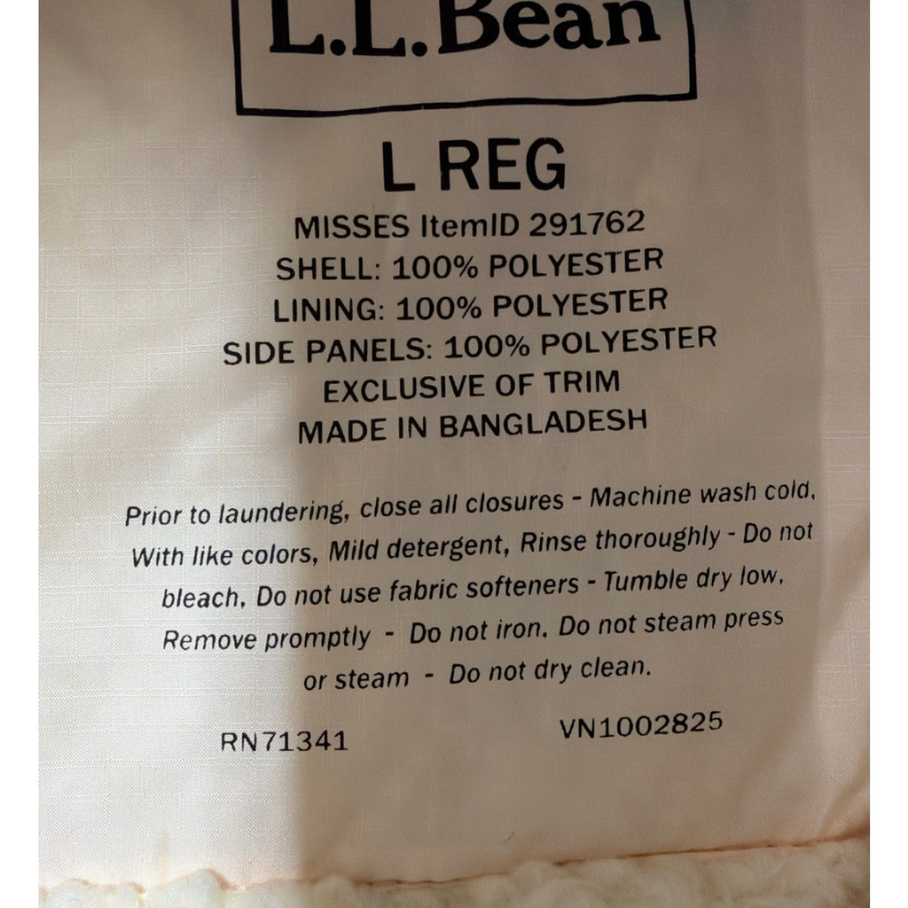 L.L. Bean Cream Quilted Sherpa Lined Full Zip Sleeveless Vest Womens Large