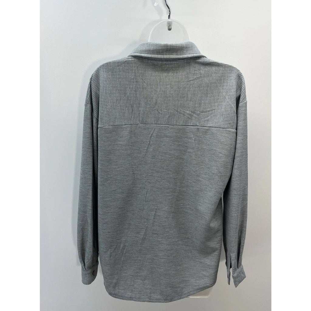 Hotouch Women's Size S Oversized Gray Long Sleeve Button Front Waffle Knit Shirt