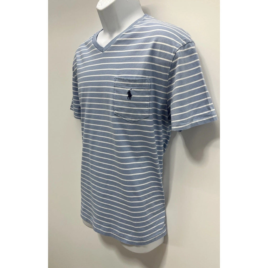 Polo Ralph Lauren Men’s Striped Tee Blue White Classic Fit V Neck T Shirt