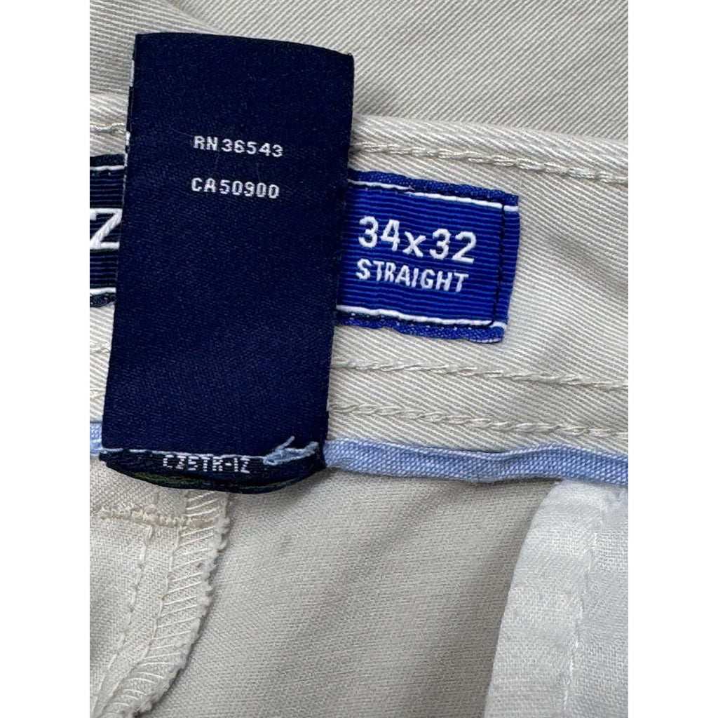 Izod Chino Beige Pants Straight Leg Stretch Casual Pockets Men’s Size 34X32