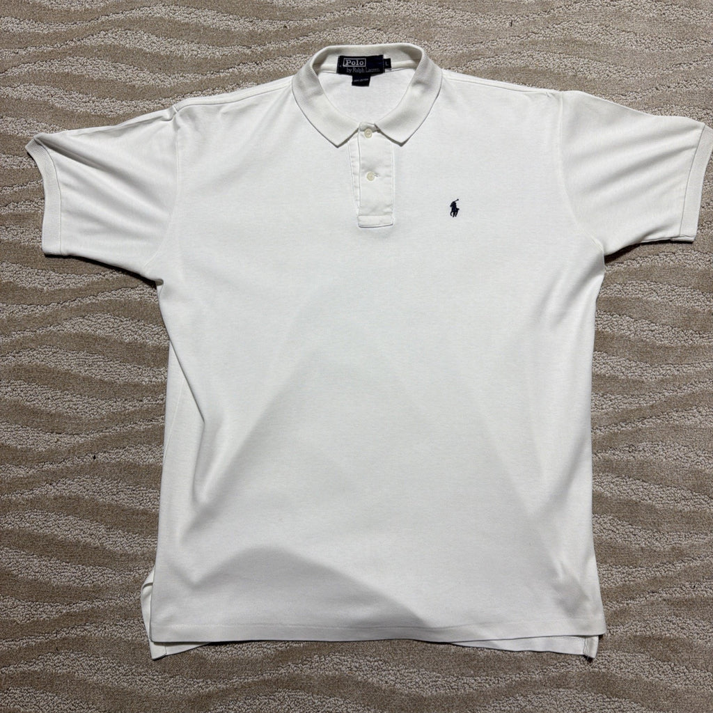 Vintage Polo Ralph Lauren Shirt Mens L White Cotton Short Sleeve Made in USA