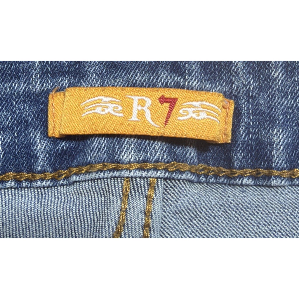 R7 Bootcut Jeans Womens 7/28 Blue Med Wash Mid Rise Distressed Stretch 28x30