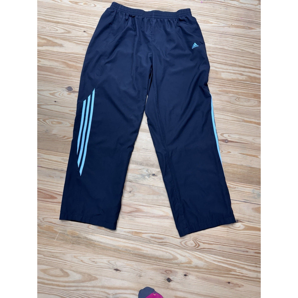 Adidas Y2K Baggy Track Pants Black Blue Striped Soccer Casual Men’s Size XL