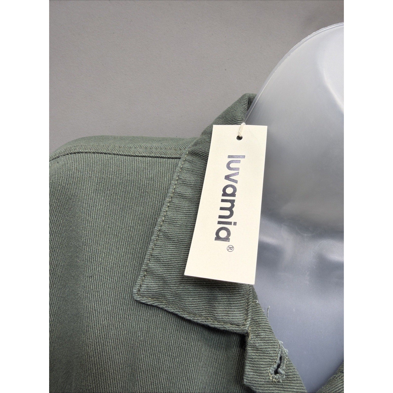 Womens Luvamia Denim Jacket Distressed Jean Frayed Oversized Green Jacket M New