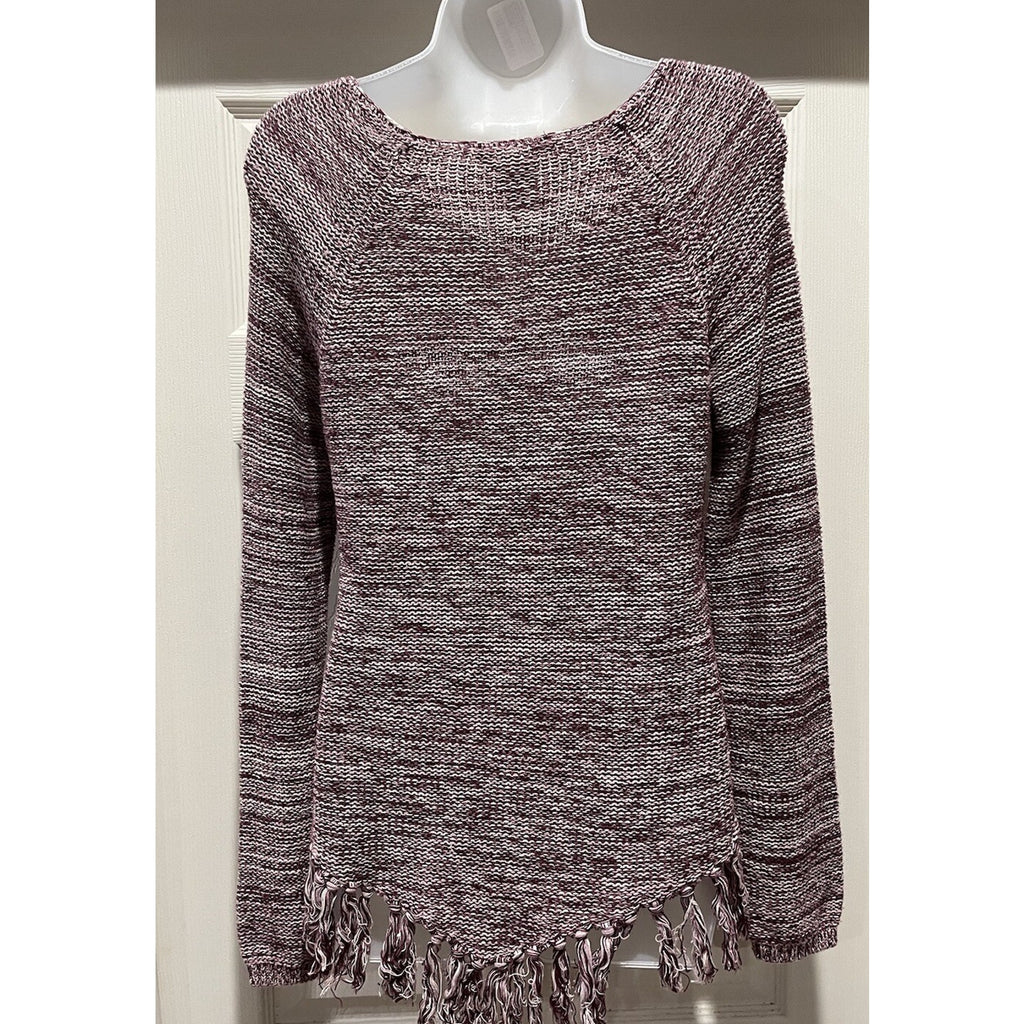 American Rag woman’s knit scoop neck fringe hem pullover sweater cranberry M