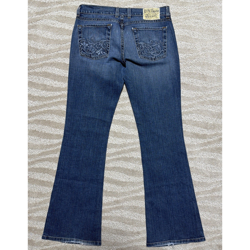 Y2K Lucky Brand Jeans Embroidered Bootcut Flare 6/28 Low Rise Zip Fly Made USA