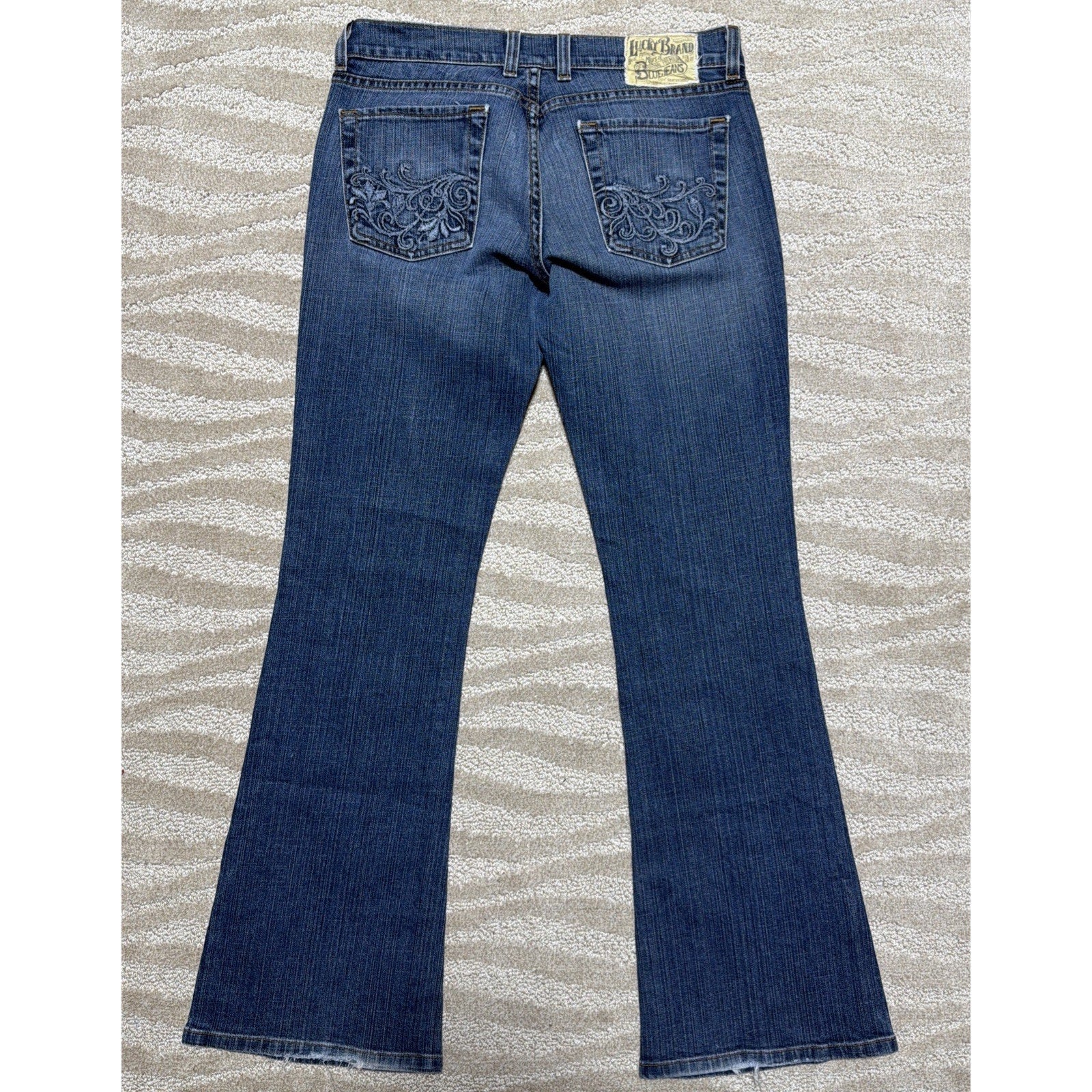 Y2K Lucky Brand Jeans Embroidered Bootcut Flare 6/28 Low Rise Zip Fly Made USA