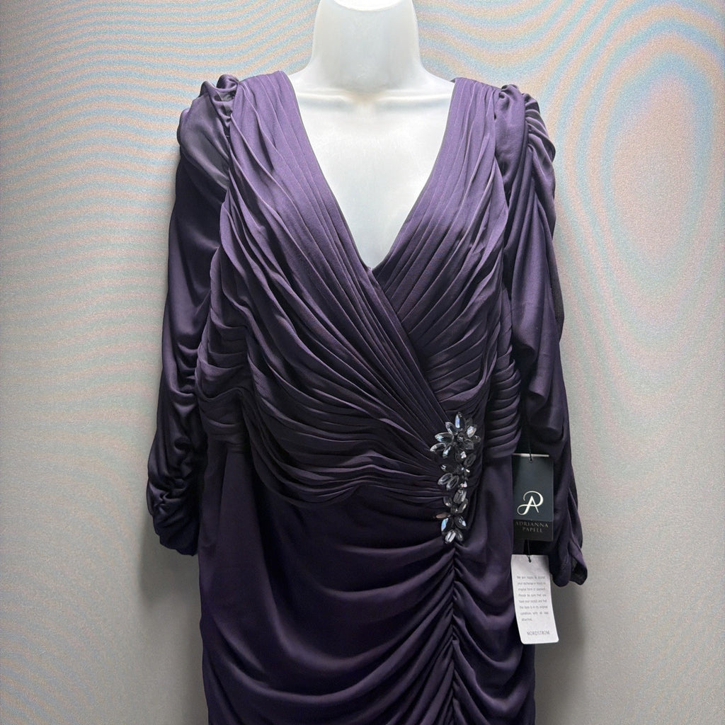 New Adrianna Papell Purple Ruched Lined Maxi Dress Plus Size 20W Evening Wear