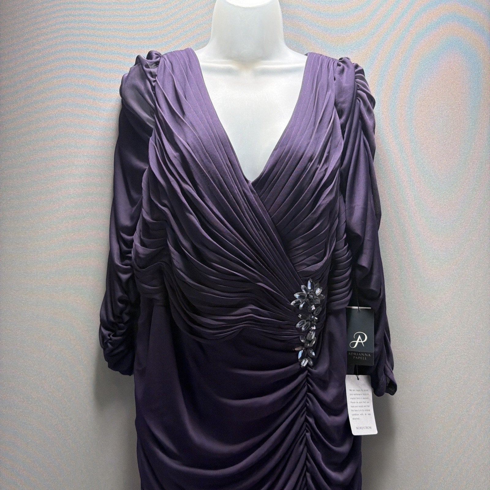New Adrianna Papell Purple Ruched Lined Maxi Dress Plus Size 20W Evening Wear