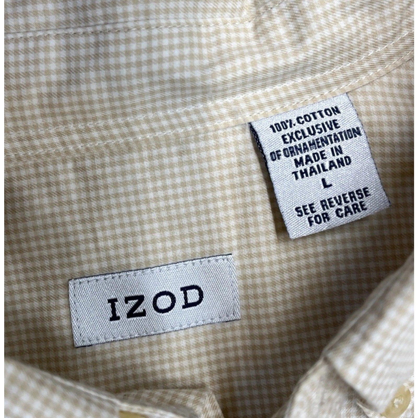 IZOD Shirt Mens L Yellow Check Long Sleeve Button Up Pockets Casual