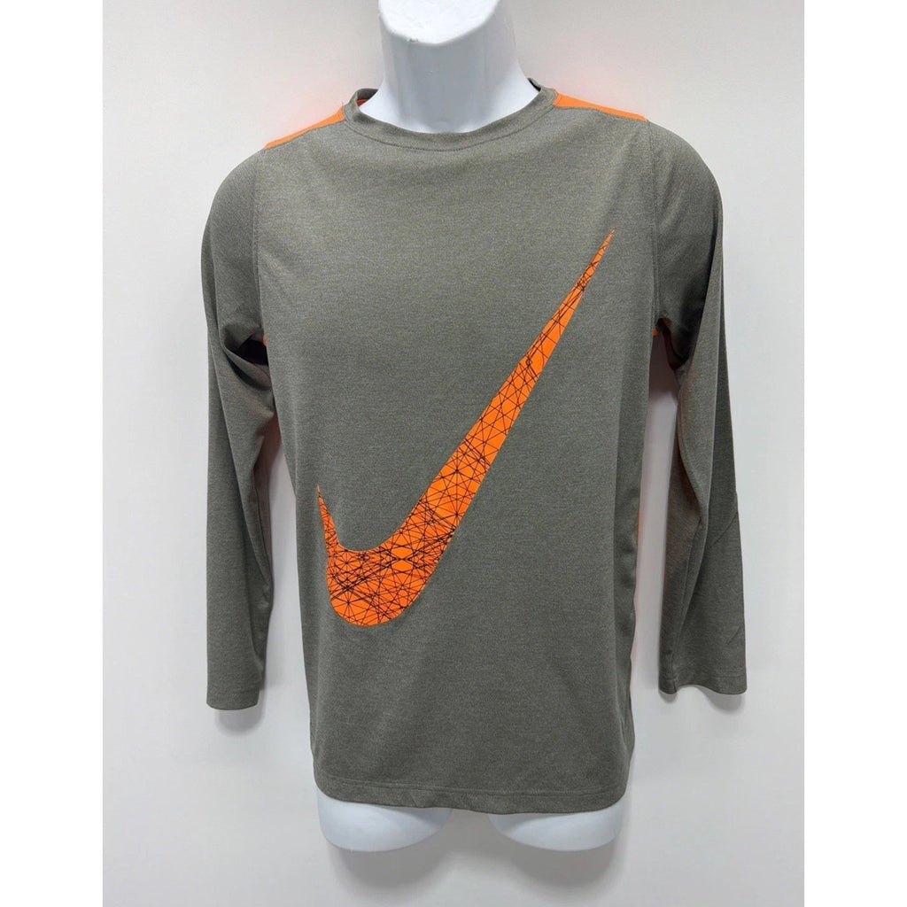 Nike Dri-Fit Boy's Youth XL Swoosh Logo Orange Reflective Long Sleeve, EUC