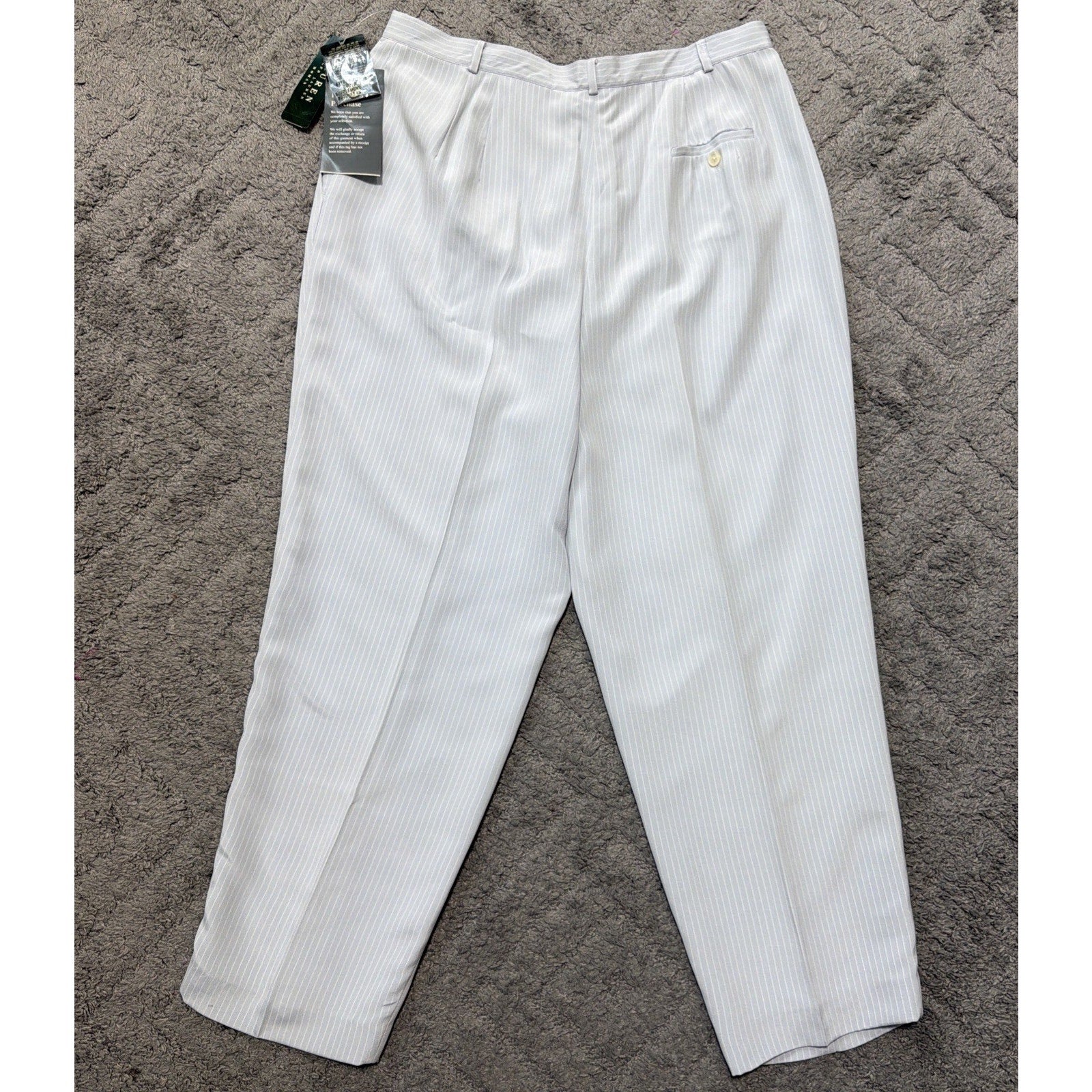 RALPH LAUREN WOMENS 100% SILK PANTS BLUE WHITE STRIPE, LINED PLUS SZ 16W NWT