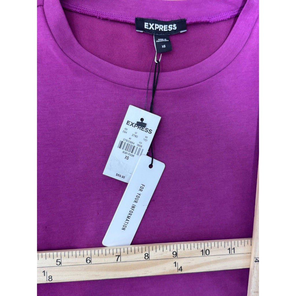 NWT Express Fuschia Pink Scrunch Side Short Sleeve Bodycon Midi Dress Size XS