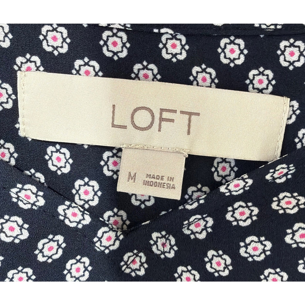 Ann Taylor Loft Women's M Elegant Sleeveless Navy Blue Floral Lined Top Blouse