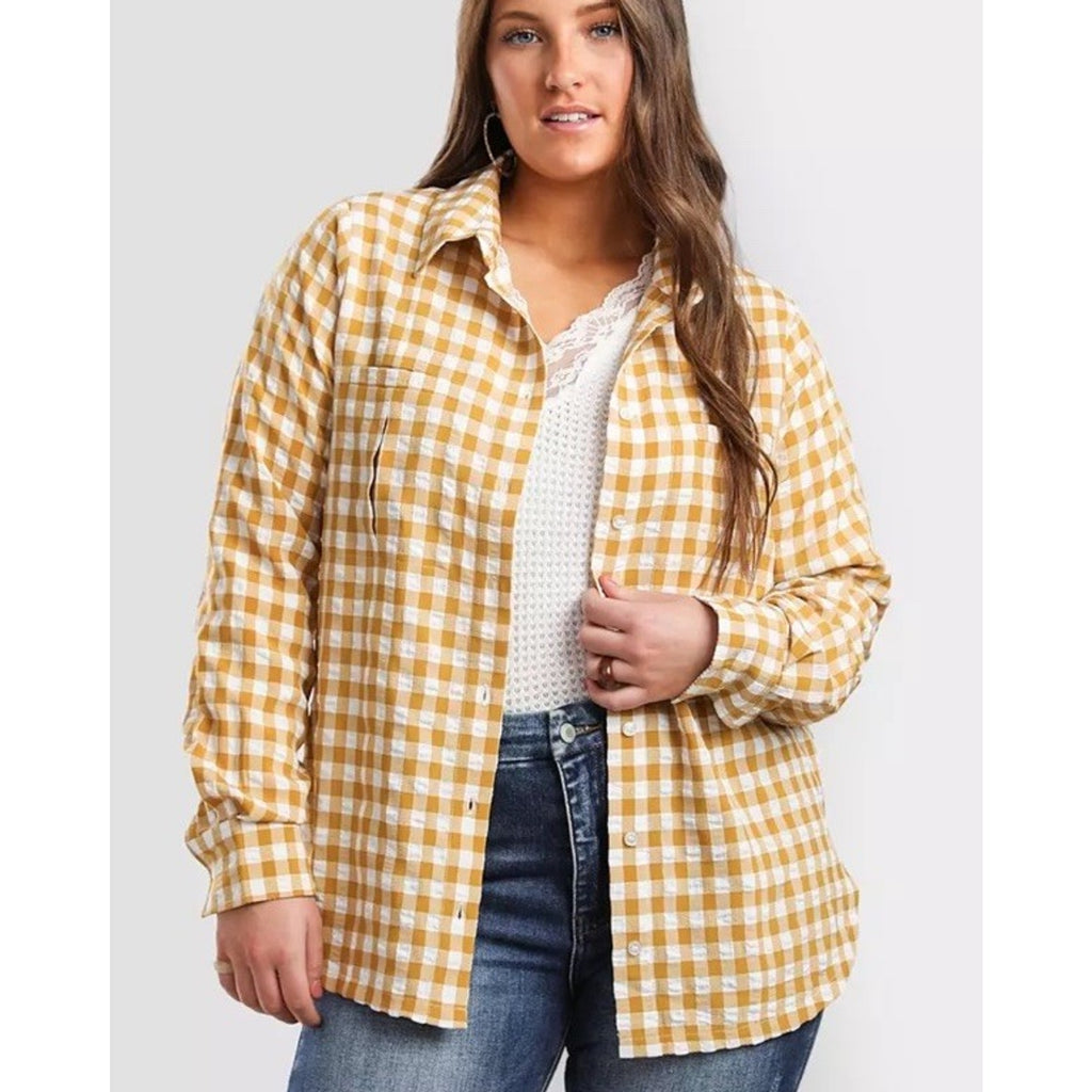 Buckle BKE Eased Flannel Shirt Womens M Yellow Plaid Long Sleeve Button Up NWT