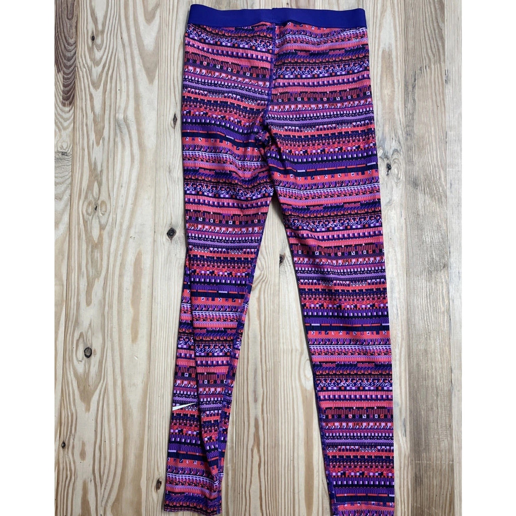 Nike Pro Dri-Fit Size Large Purple Red Geometric Gym Yoga Full Length Leggings