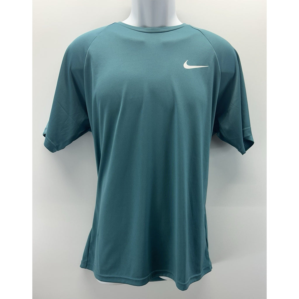 Nike Swim Shirt Womens Large Dri fit Green Short Sleeve Swoosh Training.