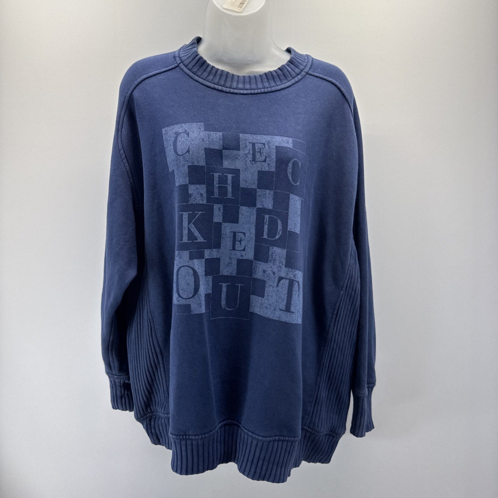 Aerie Womens Checked Out Graphic Print Crew Neck Oversized Sweatshirt Size Small