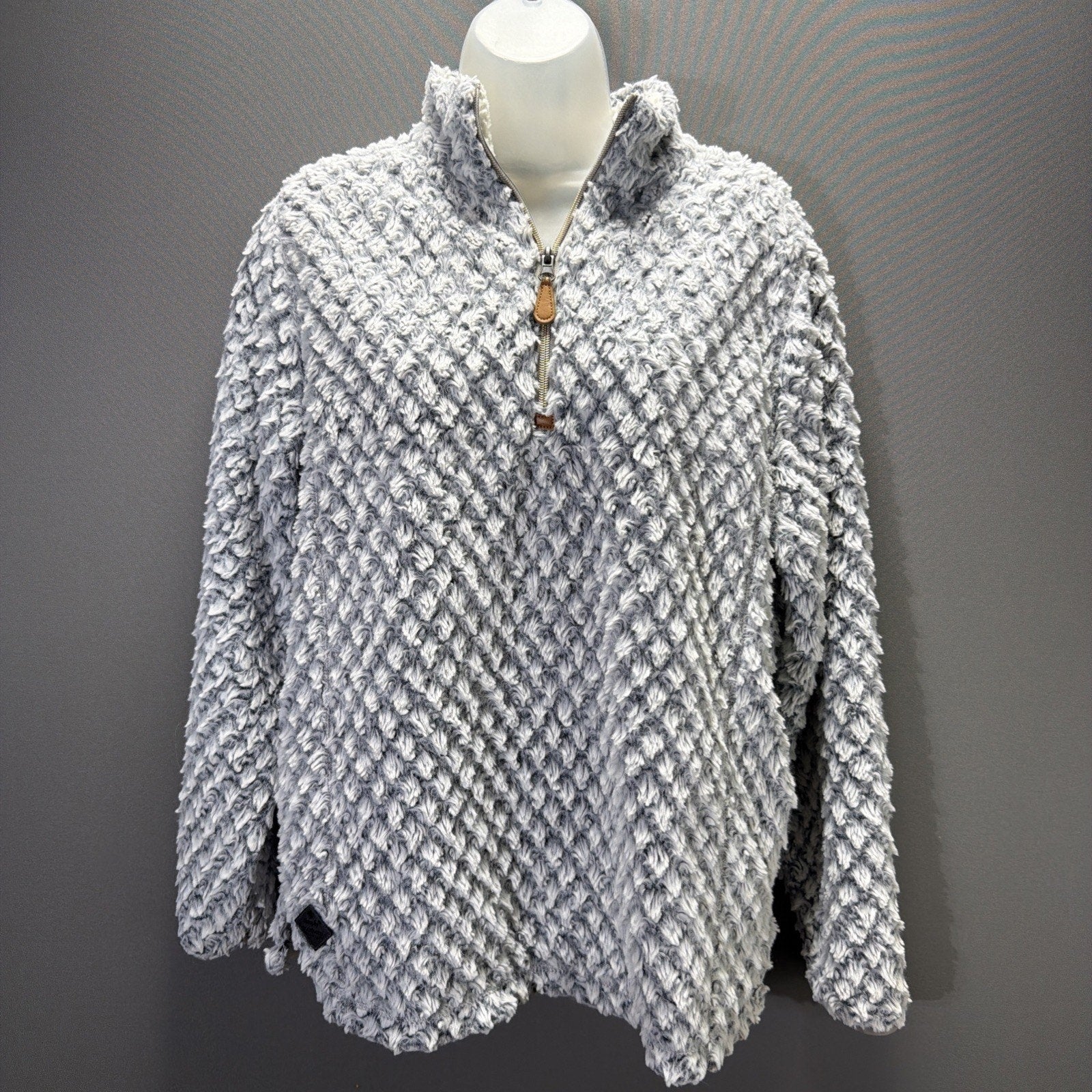 Women's Simply Southern White Gray Diamond Sherpa 1/4 Zip Pullover Fleece Size S