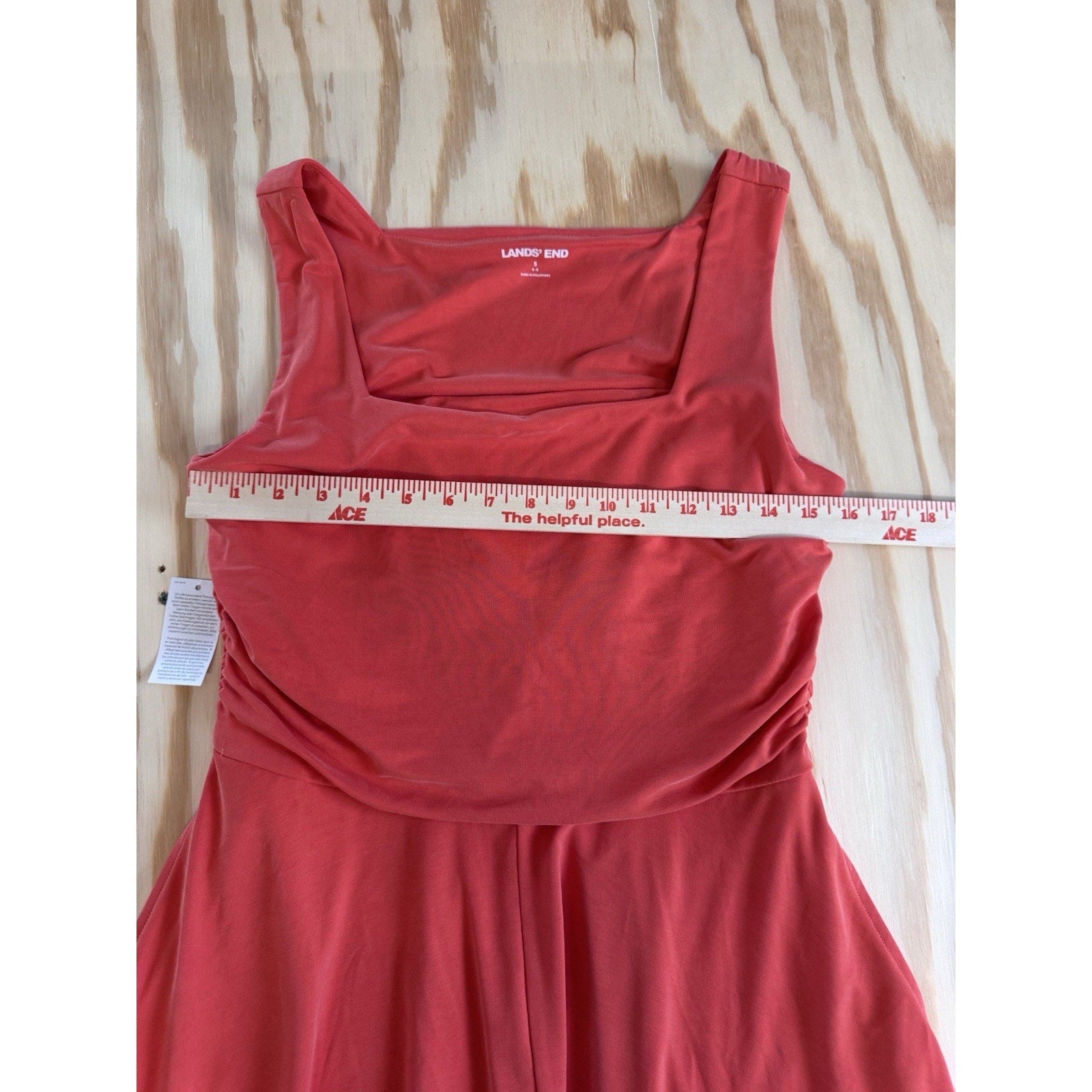 Lands' End Coral Sleeveless Dress Womens Small Ruched Waist Fit Flare Modal Knit