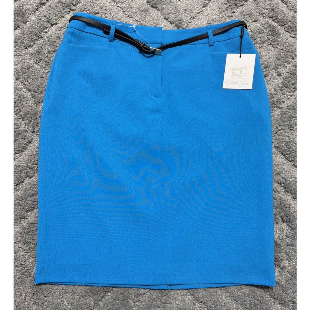 Calvin Klein Skirt Womens size 8 Petite Blue Straight Lined Stretch Career New
